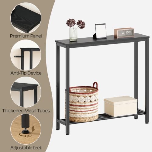 YATINEY Black Narrow Console Table 29.5x29.5x7.9 Inch 2-Tier Entryway Sofa Table
