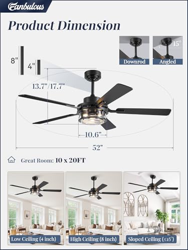 Fanbulous 52-Inch Farmhouse Ceiling Fan with Light & Remote - Black