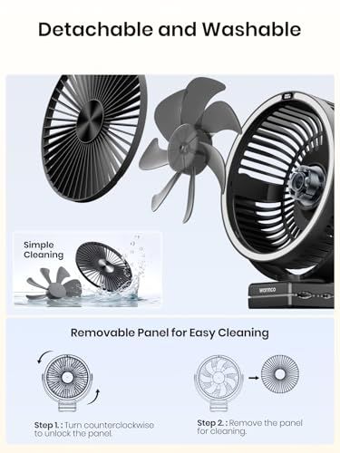 Rechargeable Clip-On Fan with LED Light for Camping and Golf Carts - 15000mAh Portable Fan
