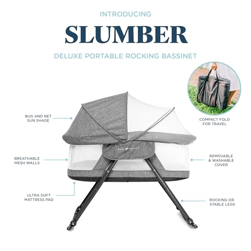 Go With Me Slumber Deluxe Portable Rocking Bassinet with Canopy - Charcoal Tweed
