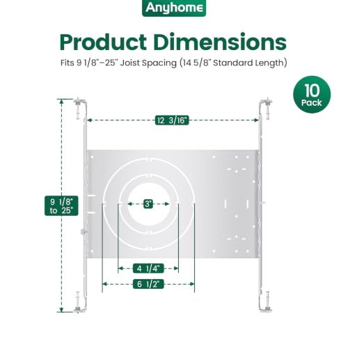 10 Pack Construction Mounting Plate for 9 1/8"-25" Joists - Adjustable Ceiling Support - Anyhome Variation 10