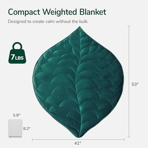 Kaisa Green Leaf Pattern Weighted Lap Blanket 7 lbs, 41 x 53 inches, Adult Travel Comfort