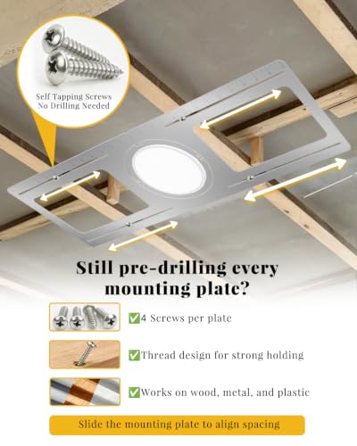 24-Pack New Construction Mounting Plate for 2-6 Inch Recessed LED Lights - Compatible with Ceiling Joists and Beams - Galvanized Steel for Durable, Rust-Resistant Installations (Variation: 24)