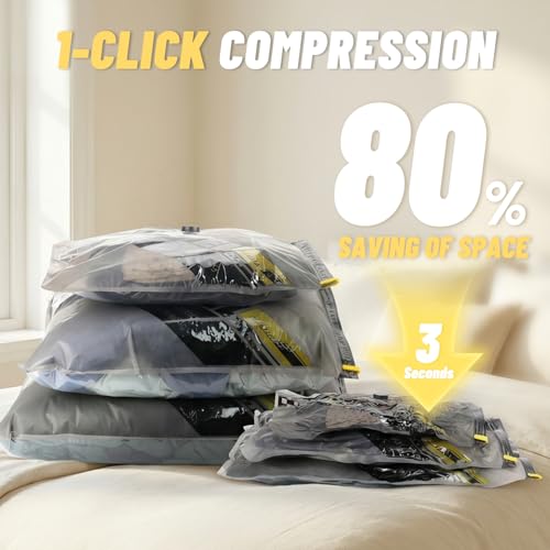 WellMall Cordless Vacuum Storage Bags 18 Pack - Space Saver Compression Set with Reusable Transparent Bags for Travel & Home Organization - Variation E