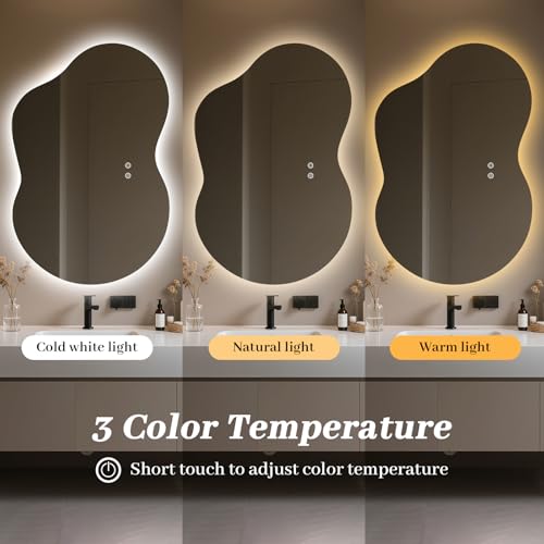 36x24 Inch WallBeyond Irregular LED Bathroom Mirror with Dimmable Lights, Anti-Fog, Dual Mounting