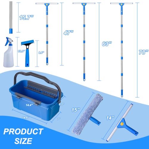 XHMAXE 76-Inch Adjustable Window Squeegee & Bucket Cleaning Kit with 14" Silicone Blade