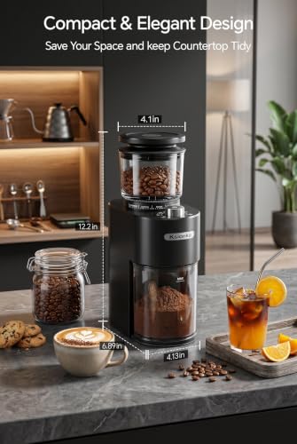 Ksionka Black Conical Coffee Bean Grinder - 38 Precise Settings, Anti-Static