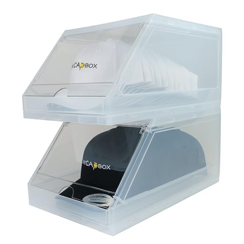 Clear Hat Organizer for Baseball Caps - Stackable, Sliding Tray, 2 Pack by THE CAP BOX