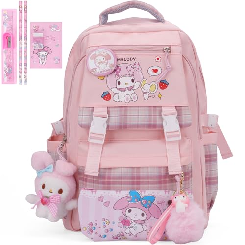 Kawaii Pink Backpack for Girls - Cute School Bag with Multiple Compartments