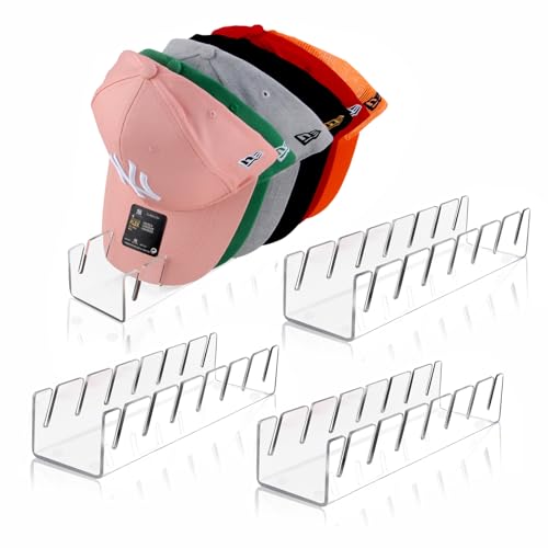 4 Pack Acrylic Hat Organizer for Baseball Caps No Installation - Clear