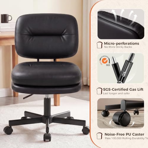 Black COMHOMA Small Adjustable Home Office Desk Chair with Lumbar Support
