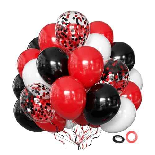 Black and Red White Balloons 50 Pack 12 Inch Latex Balloons with Confetti for Halloween Christmas Birthday Wedding New Year's Eve Valentine's Day Mother's Day Graduation Casino Party Decorations