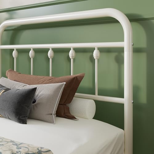 Twin Metal Bed Frame with Victorian Iron Headboard - Cream, White