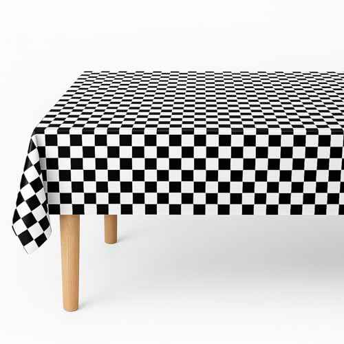 4 Pack Black and White Checkered Tablecloth Plastic 54 x 108 Inch Disposable Checkered Flag Table Cloth Rectangle for Picnic Camping Checkerboard Race Car Birthday Party Decorations Supplies