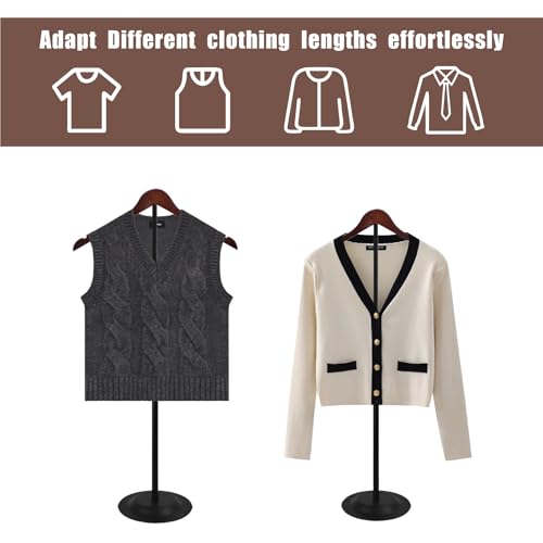 Adjustable T Shirt Display Stand with Wooden Hanger - Black, Pack of 4