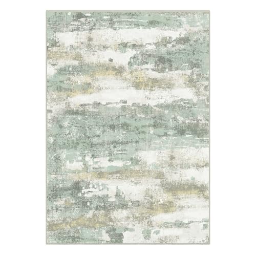 Light Green and Cream Abstract Area Rug - 6x9 Non-Slip Washable Carpet for Bedroom