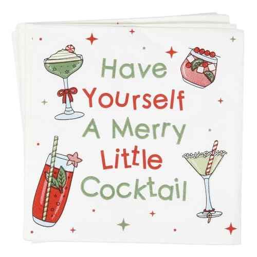 Gift Boutique - 100 Count Christmas Funny Beverage Disposable Napkins Napkin Paper, Have Yourself a Merry Little Cocktail Dessert Napkins for Home, Tableware Party Supplies Decorations