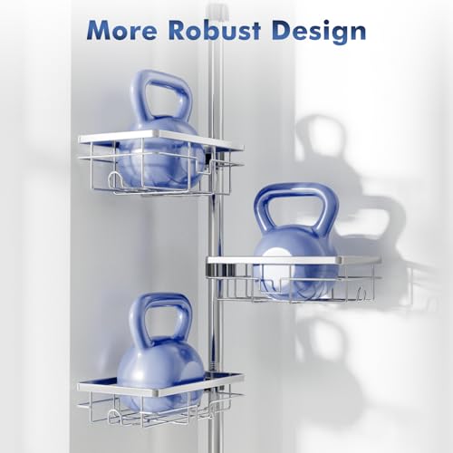 Silver Shower Caddy Corner Tension Pole with 6-Tier Stainless Steel Shelves Bathroom Organizer