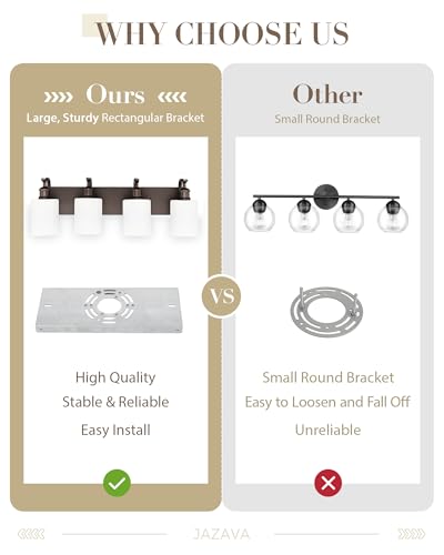 JAZAVA 4-Light Bathroom Vanity Light Fixture with Frosted Glass & Oil Rubbed Bronze - Includes Variation with 2 or 4 Lights