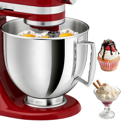 5QT Stainless Steel Mixer Bowl Compatible with KitchenAid Tilt-Head Mixers - Handle Included