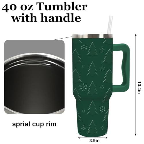 40 Oz Stainless Steel Christmas Tumbler with Handle, Holiday Green Tree Design