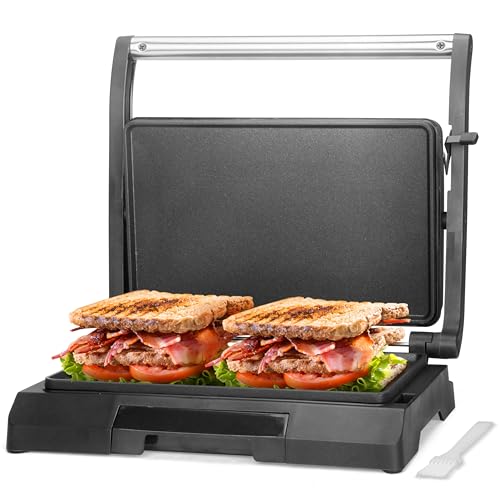 Baker's Friend Stainless Steel Mini Panini Press & Griddle - 2-Slice Sandwich & Pancake Maker