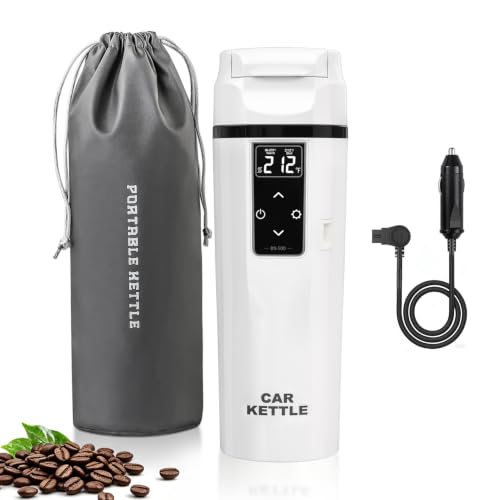 White 450ml Car Electric Kettle with Boil & Keep Warm for Travel & Commute