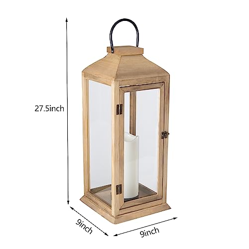 Bdor 27.5 Inch Outdoor Wooden Lantern with LED Candle & Timer - Porch & Patio Decor