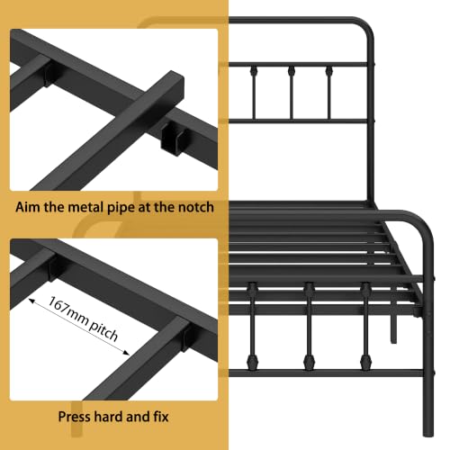 Full Metal Bed Frame with Victorian Headboard and Footboard - Black, Easy Assembly