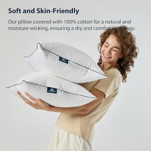 Pacific Coast Queen Size Goose Feather & Down Pillow with 3-Chamber Support - Hypoallergenic, High Thread Count Cotton Shell