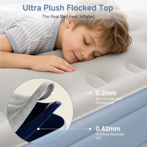 Twin Air Mattress with Built-in Pump - 18-Inch, Blue Gray, Self-Inflating, Portable for Camping & Guests