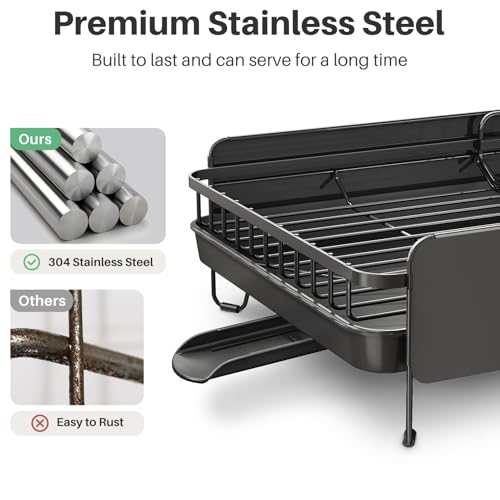 Large Expandable Dish Drying Rack for Kitchen Counter – Black, 19.3-29.4 in | SNTD