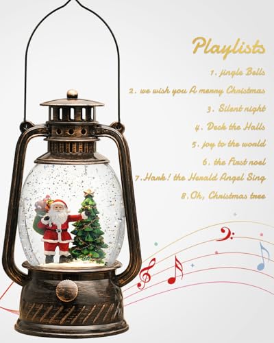 EDDO RUNNING Santa Claus Christmas Tree Snow Globe with Music & Timer - Indoor Holiday Decor