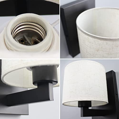 SAMTEEN Farmhouse Black Wall Sconces Set of 2 with Fabric Shades - Modern Indoor Wall Lighting