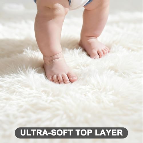 White 9x12 Shag Area Rug for Living Room & Bedroom - Ultra Soft Fluffy Furry Carpet