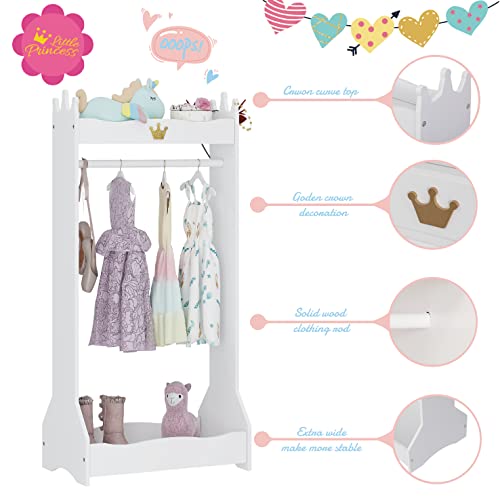 Kids Dress Up Storage Closet with Crown Design - White Wooden Wardrobe