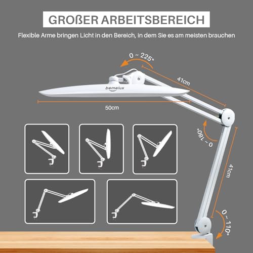 20-Inch LED Desk Lamp with Clamp - 24W, 2200 Lumens, White - Non-CCT, Non-Protective