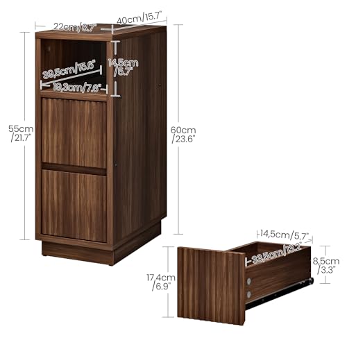 Walnut Fluted Nightstand - Small Bedside Table with Drawers & Shelf - Modern Slim Nightstand - Variation of THIS listing