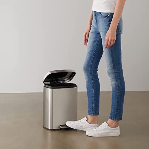 Amazon Basics 3.2 Gallon Small Trash Can Satin Nickel, Soft-Close Lid