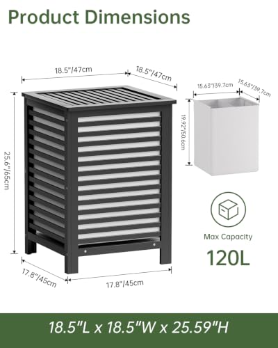 Black Double Laundry Hamper with Lid & Removable Liners, 120L Bamboo Storage Basket