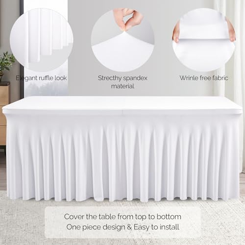 6 Pack White Spandex Fitted Tablecloths for 6ft Rectangle Tables - Wrinkle-Free Party & Event Cover (Variation: 6FT-6 Pack / White)