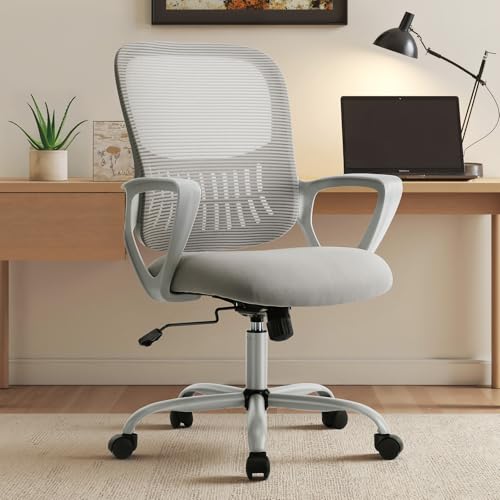 Grey Mesh Ergonomic Office Chair with Lumbar Support and Adjustable Height