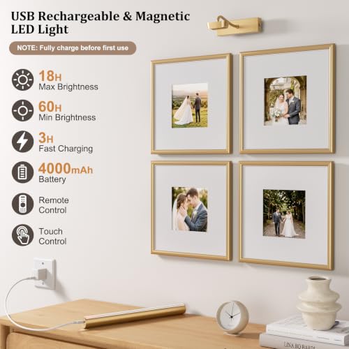 Percantis 13.8-Inch Cordless Gold Picture Light 2 Pack - Adjustable Wall Art Lighting