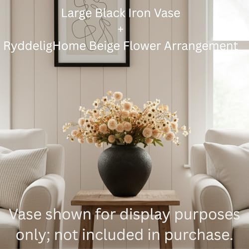 RyddeligHome Beige Silk Flower Arrangement with Wax & Kiku - Large Table Centerpiece