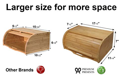 Natural Bamboo Roll Top Bread Box - Large Kitchen Counter Organizer with Wooden Storage Bin (Variation: Natural)