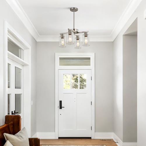 Xeruyiwa 4-Light Brushed Nickel Modern Glass Pendant Chandelier D18