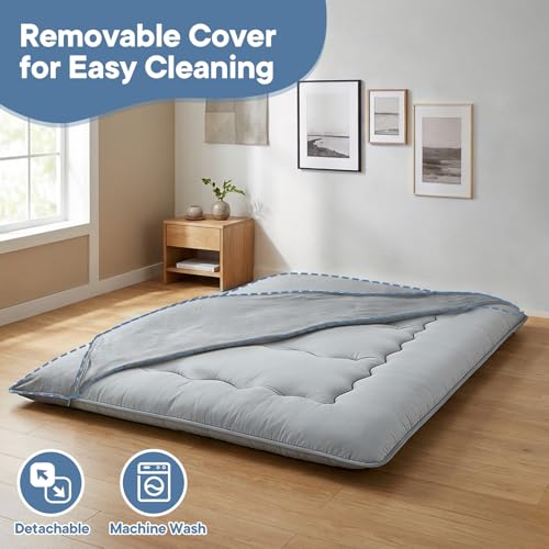 DUMOS Grey Twin Size Japanese Floor Mattress 4-Inch Thick Futon for Sleep & Lounge