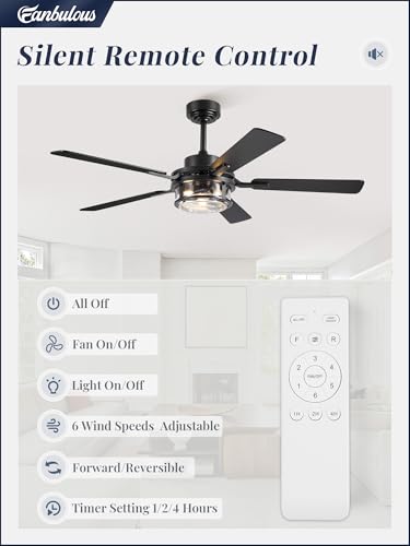 Fanbulous 52-Inch Farmhouse Ceiling Fan with Light & Remote - Black