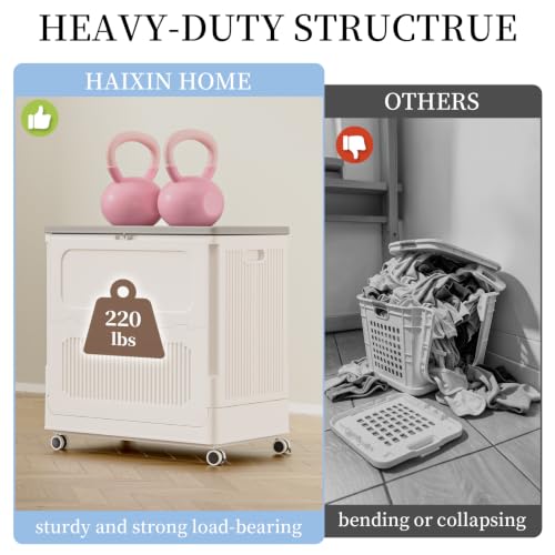 Milky 130L Rolling Laundry Hamper with Lid - Easy Move & Lock, Tall Storage Basket