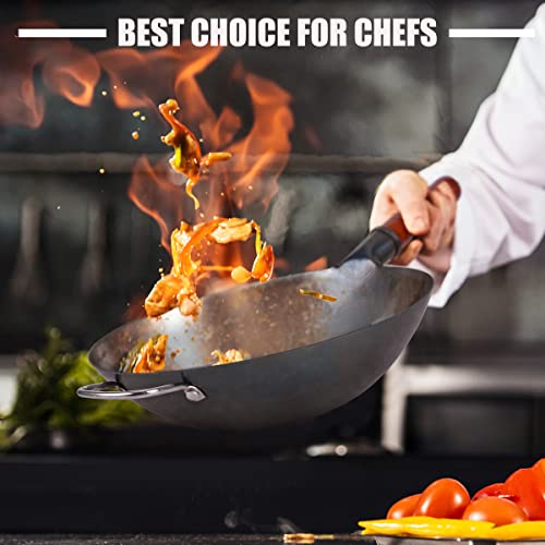 13.4-Inch Carbon Steel Traditional Hand Hammered Wok - Round Bottom Cooking Pan